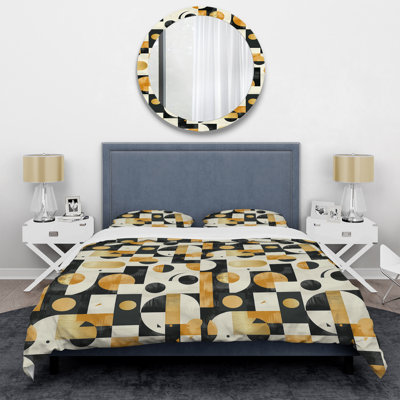 Or noir géométrique rétro - ensemble de housse de couette géométrique rétro
