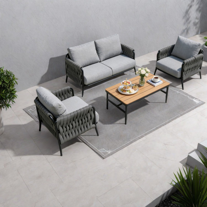 Canapés de patio confort, ensemble moderne en osier d'acier pour balcon dans la cour arrière