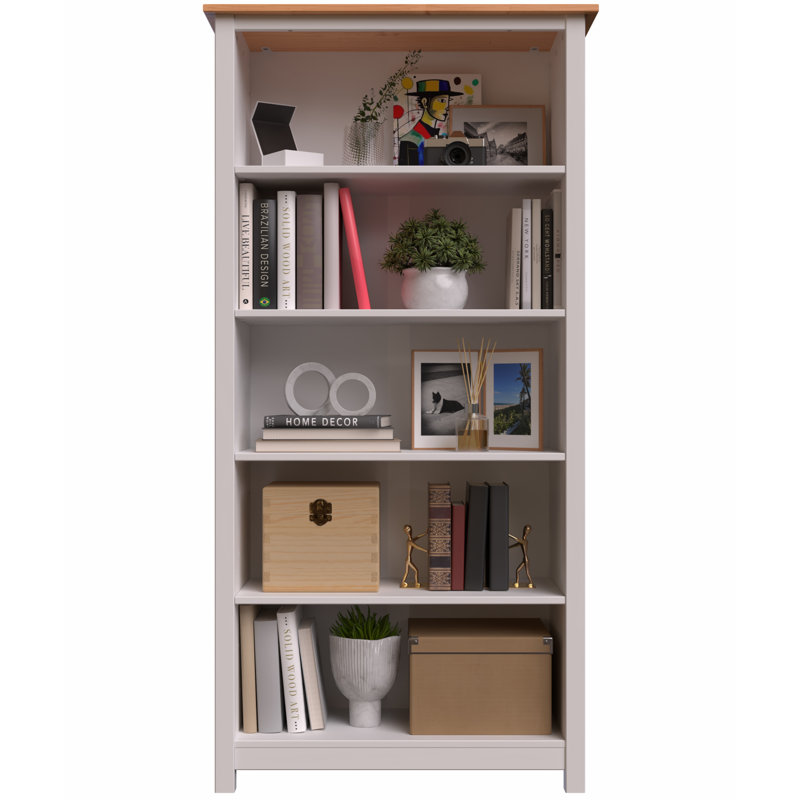 Bibliothèque en bois de pin massif Albrecht, Blanc / pin