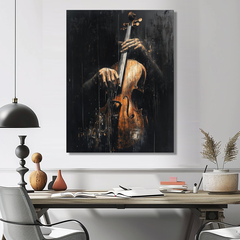 Violoncelle dans l'ombre - Affiche musicale, H 32 po x l 16 po, Toile tendue