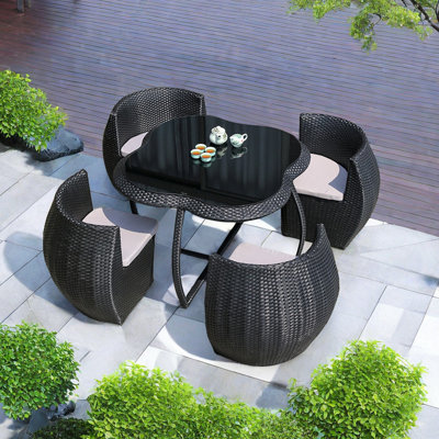 Outdoor Table Chair Set Combo 4 - Person Patio Dining Set with Round Table , Cushions Included