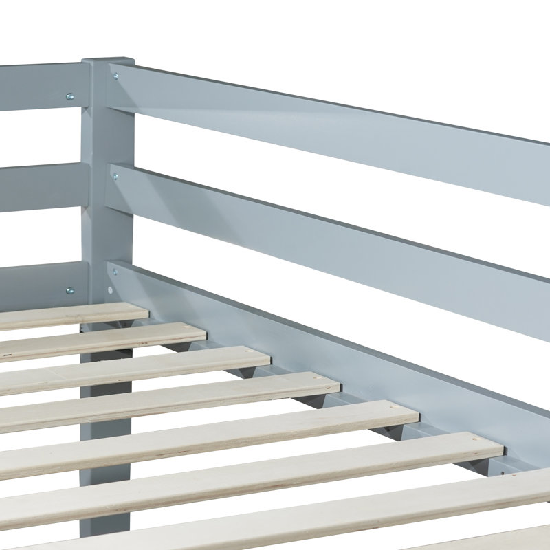 Twin Over Twin Solid Wood Bunk Beds With Ladder, Gray
