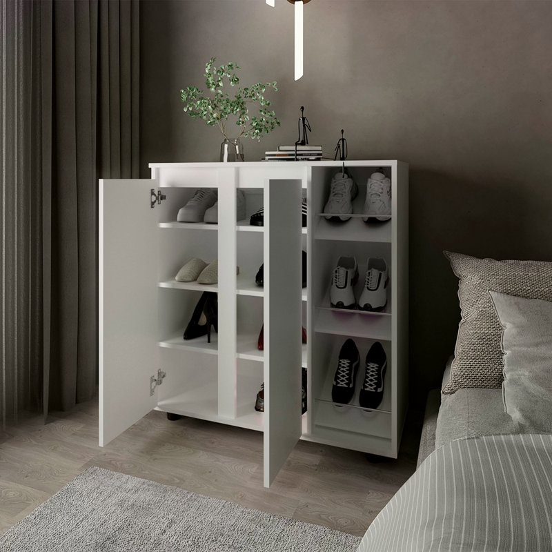 Shoe Rack With 3 Side Tiers, Compact Storage For Shoes, Boots, And Accessories Organizer