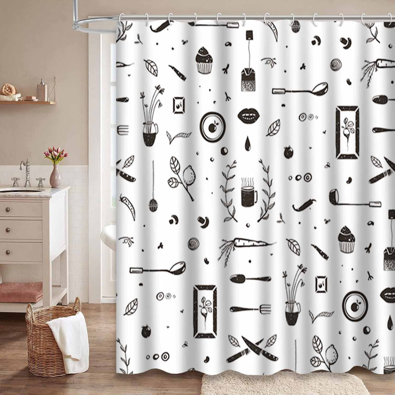Rideau de douche imperméable noir et blanc avec 12 crochets, L 72 po x l 72 po