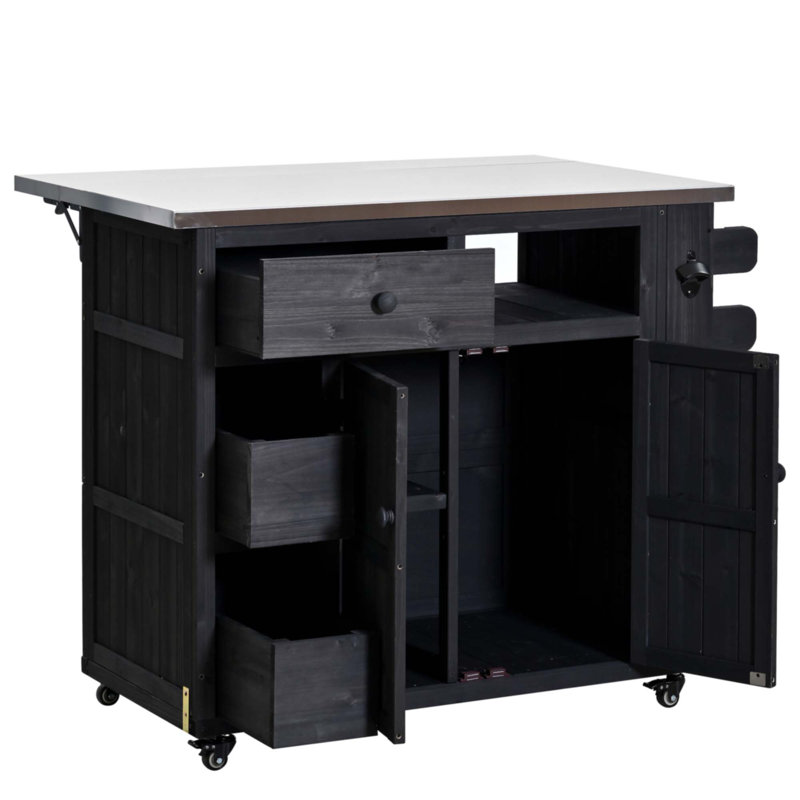 Îlot de cuisine d'extérieur en bois massif extensible 19,3 po / 28 po, Black