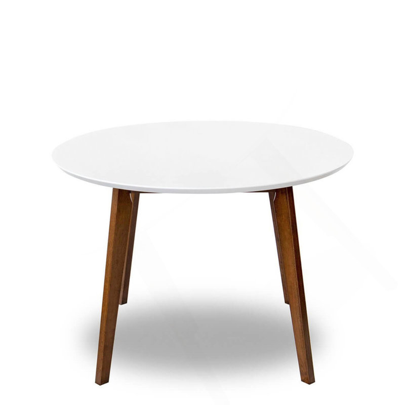 Table de salle à manger Alina avec finition blanche lisse et base en bois de 43 po de diamètre et 29,5 po de hauteur