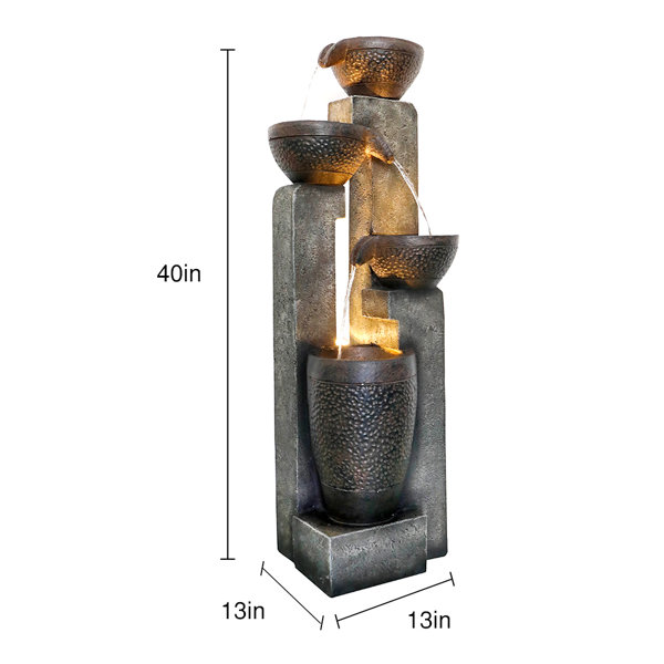 Millwood Pines Serovpe Weather Resistant Floor Fountain with Light ...