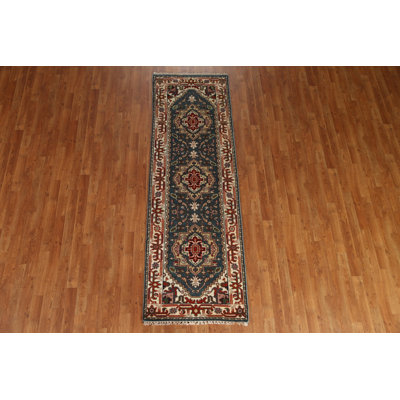 Tapis de couloir géométrique en laine Heriz Serapi fait à la main 3 x 8