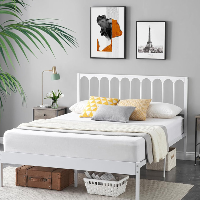 Solid Wood Slat Bed, White, Full