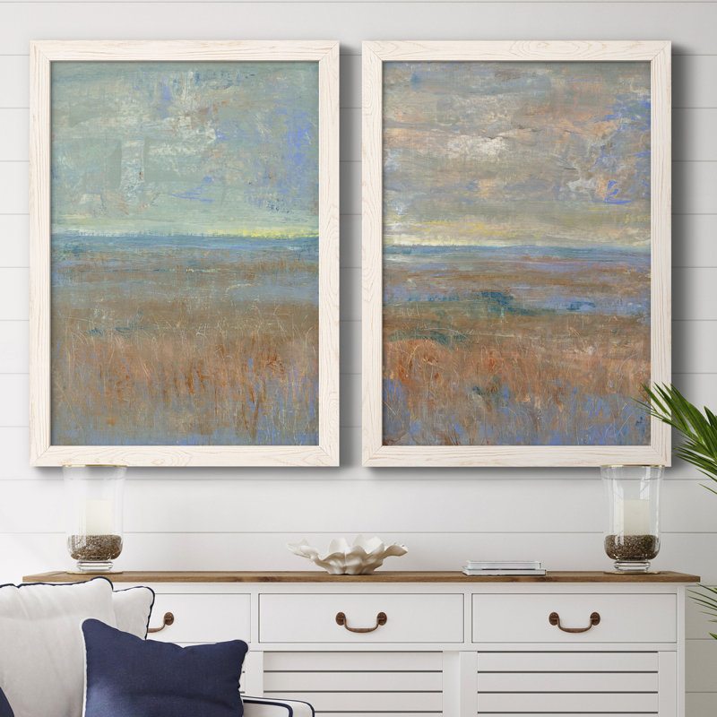 «Evening Marsh I», ensemble de 2 peintures sur toile encadrées, Toile blanche encadrée, H 37,5 po x l 55 po x P 1,5 po