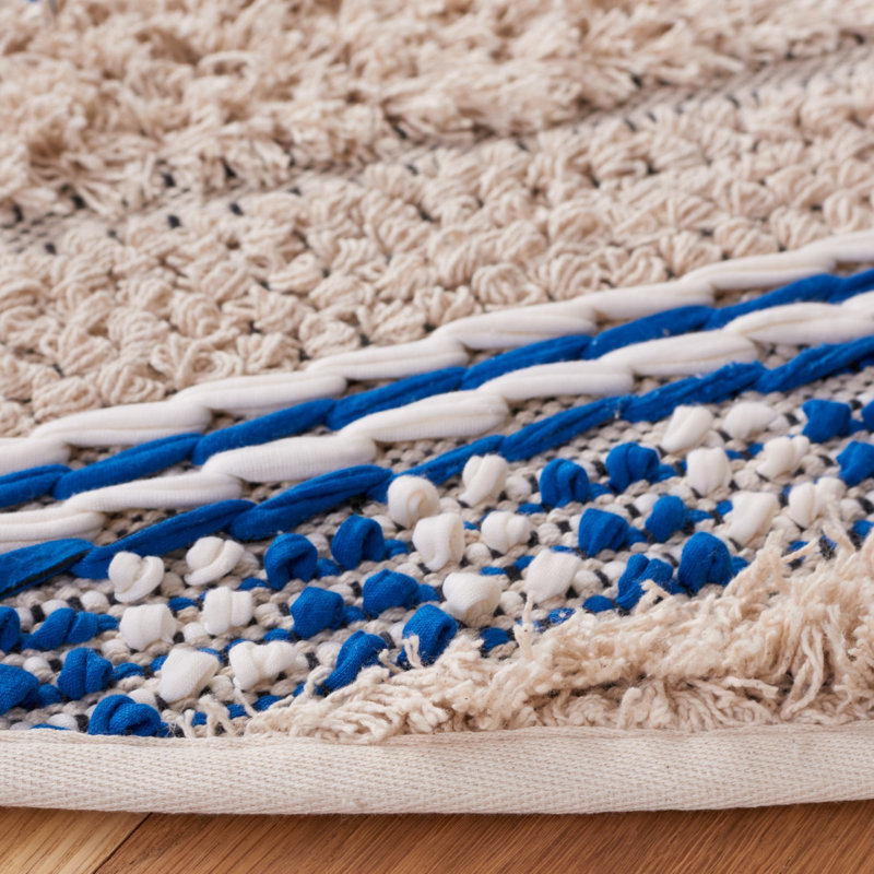 Endri Hand Woven Cotton Striped Rug, Round 6'