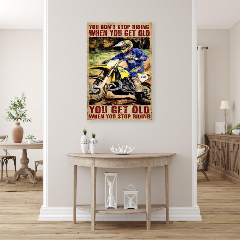 Impression sur toile, "You Get Old When You Stop Riding" - 1 pièce, H 36 po x l 24 po x P 1,25 po