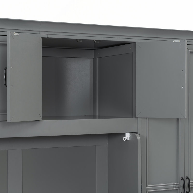 Lit escamotable avec armoire, bureau et bureau Murphy, gris