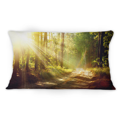 Rayons de soleil qui brille à travers le brouillard dans la vieille forêt - Coussin décoratif imprimé chalet et auberge