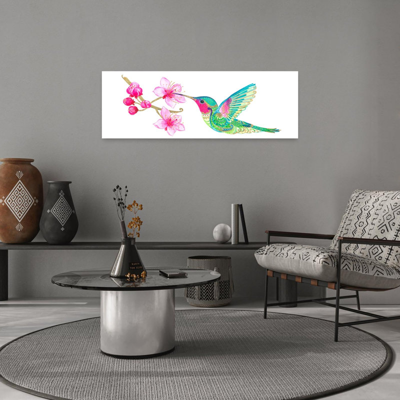 Colibri et fleur colorée, délicat colibri vibrant, cerisier, fleur, art mural nature, H 36 po x l 12 po