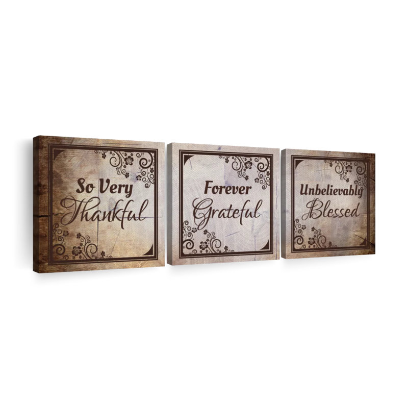 Ensemble de 3 pièces "Thankful Grateful Blessed III" sur toile, H 8 po x l 26 po x 1 po