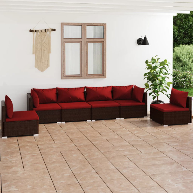 6 Piece Lounge Sofa Seating Group, Cinnamon red, Brown