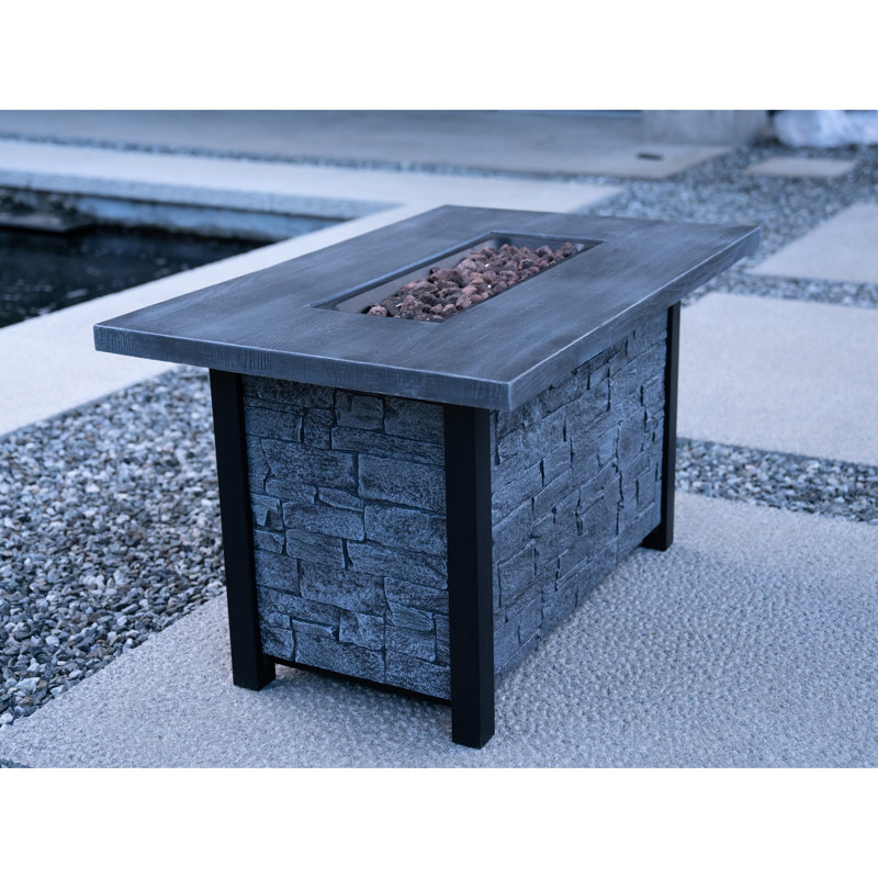 Table d'extérieur pour foyer d'extérieur 44 po x 25 po, 50 000 pi, fibre de verre et fer, conception tendance, haute température, patio noir l 44 po x H 25 po avec gaz propane, style chic, résistant à la chaleur