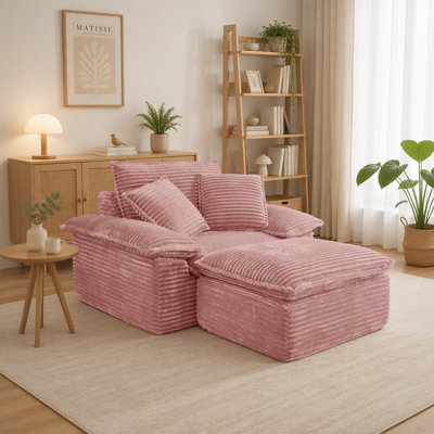 Fauteuil convertible Cloud surdimensionné de 119 cm avec pouf amovible à 2 niveaux, canapé-lit modulable 1 place à assise profonde, sans assemblage, en polaire douce rose.