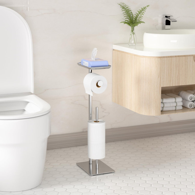 Free Standing Toilet Paper Holder, Silver