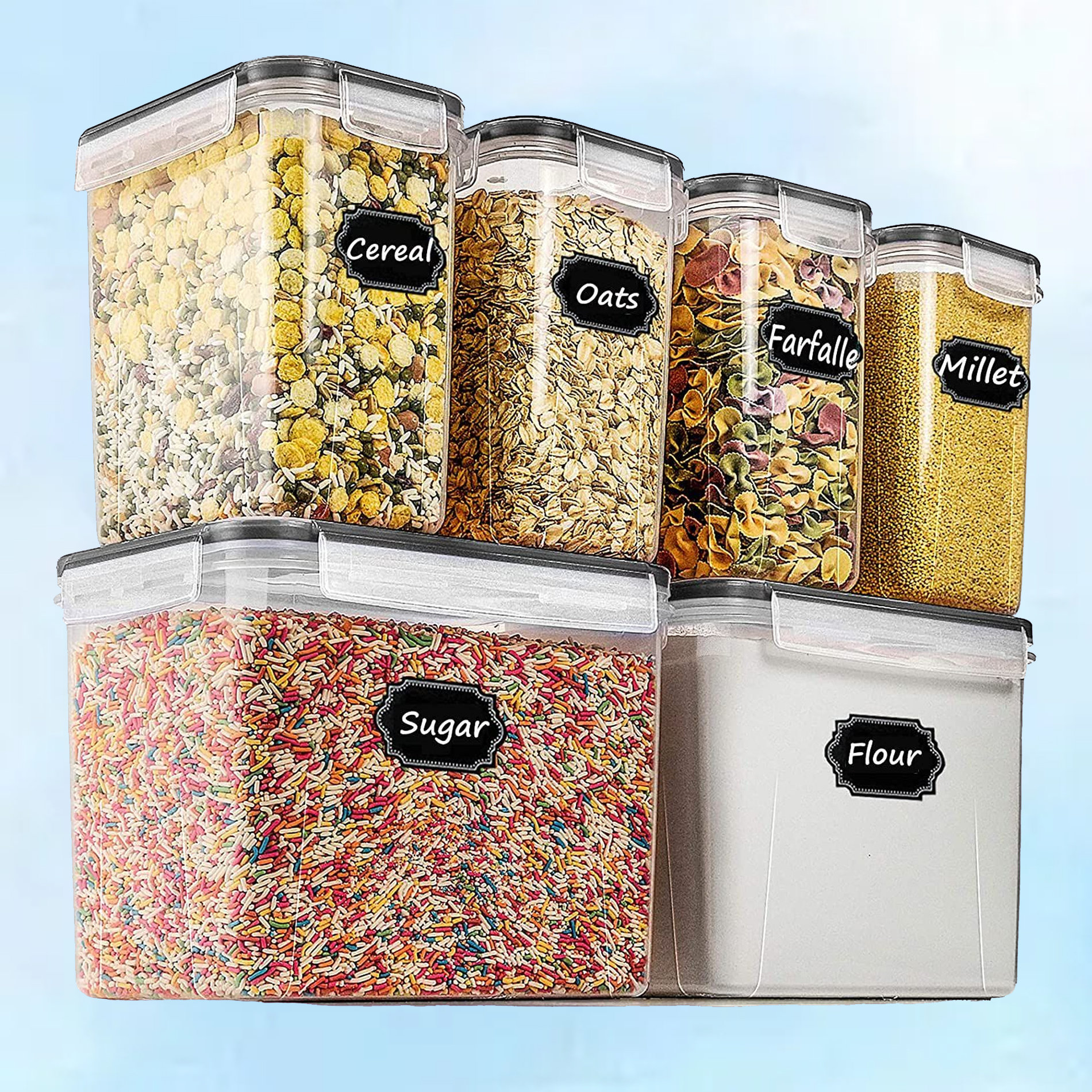 6 PACK Large Cereal &Dry Food Storage Containers Airtight Cereal  Organization