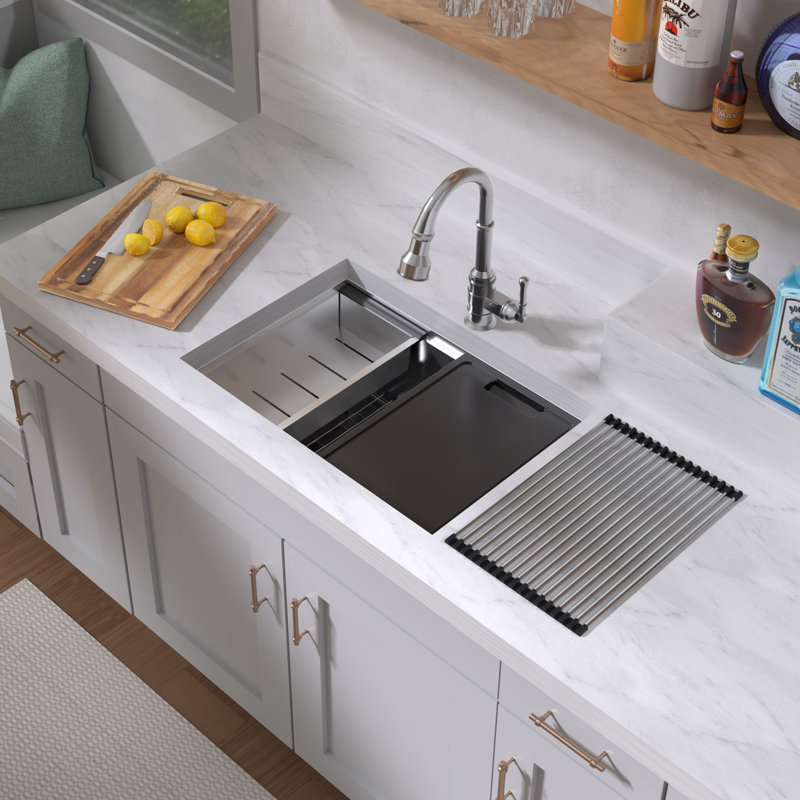 Évier de bureau encastré à simple cuve en acier inoxydable de calibre 16 avec accessoires 27 "Whitehaus, 27"