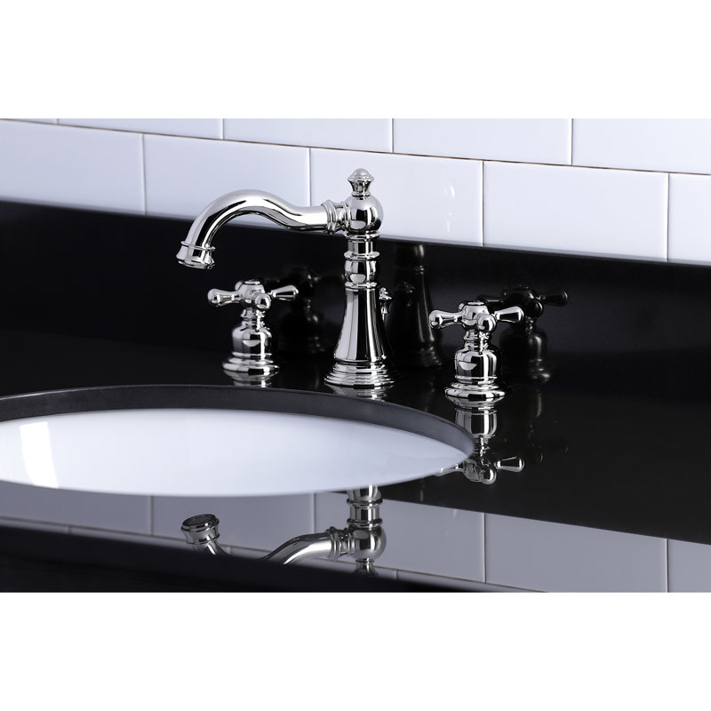 Kingston Brass American Classic Two-Handle 3-Hole Deck Mount Widespread Bathroom Faucet with Pop-Up Drain, Polished Nickel