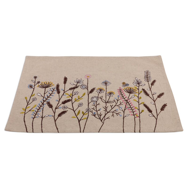 Novica Handmade Floral Banquet Embroidered Cotton Placemat And Napkin Set (Set For 6)