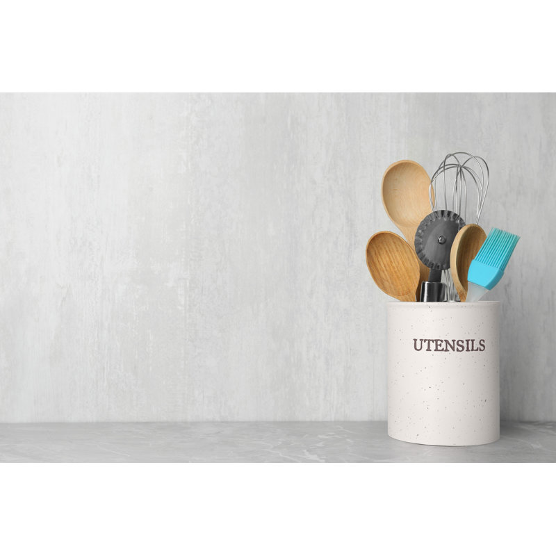 Cream Speckled Ceramic Utensil Crock Holder, 6 Inches