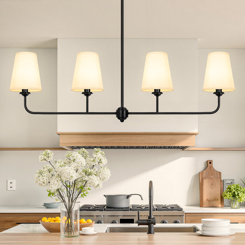 4 - Light 44"w Electroplated Brass Iron Modern Kitchen Island Chandelier Pendant Light, Matte Black