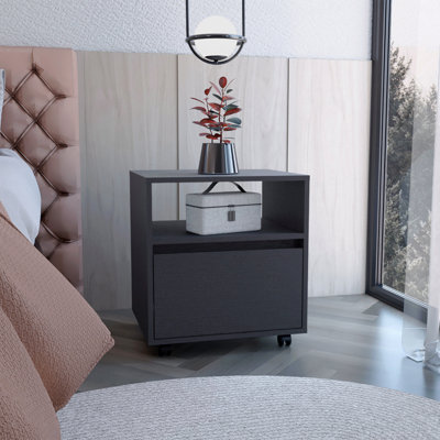 Table de chevet, table de bout, roulettes de table d'appoint, tiroir simple - noir