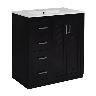 30'' Bathroom Vanity With Ceramic Sink Combo,Solid Wood Frame Bathroom Storage Cabinet, Freestanding Vanity Set With 3 Drawers& Soft Closing Doors