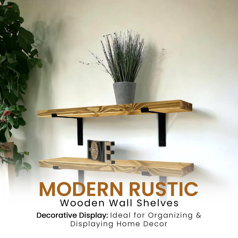 Gokmen Wood Floating Shelf, Dark Oak, 4.5cm H x 50cm W x 22cm D