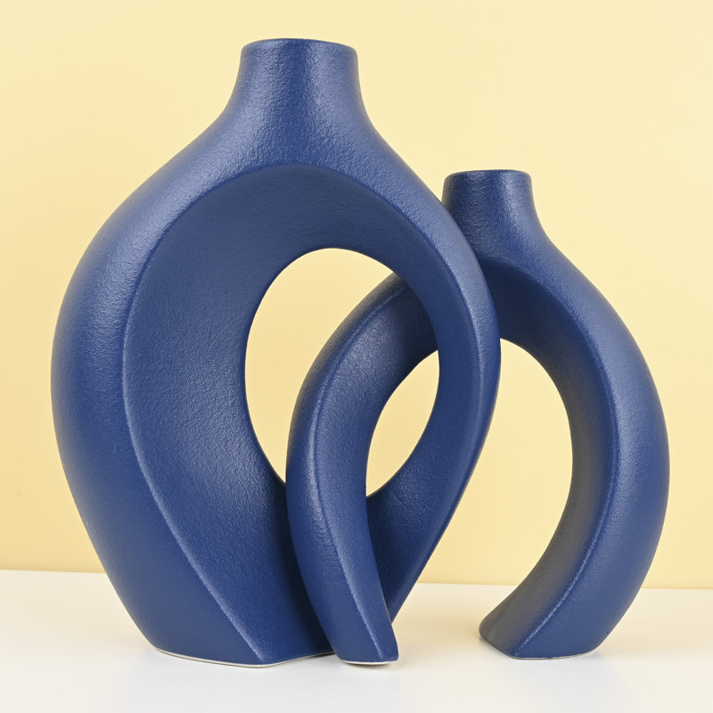Christiam 2 Piece Handmade Ceramic Table Vase, Blue