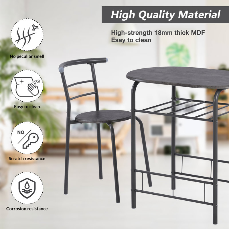 Nevayah 2 - Person Acacia Patio Dining Set with Oval Table, Gray