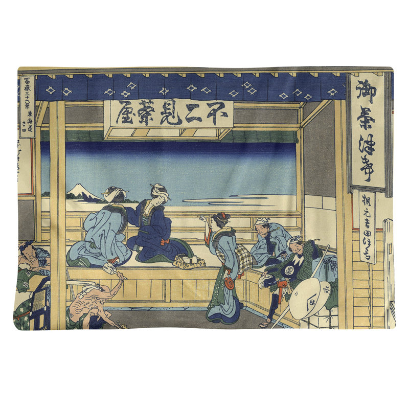 Napperon Katsushika Hokusai Yoshida at Tokaido, Cannelle / Bleu, Polyester sergé
