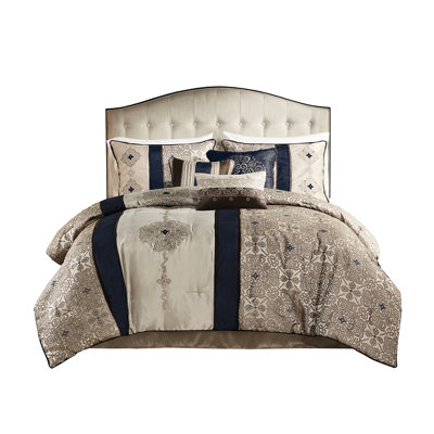 King Comforter - Navy With 16" X Pillow & Sham Bedroom Throw Pillows,