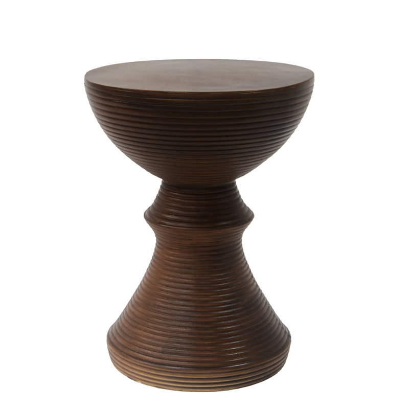 16" Concrete Garden Side Table With Ribs, Shape, Exterior Outdoor Table, Ribbed Design, , Natural Appeal