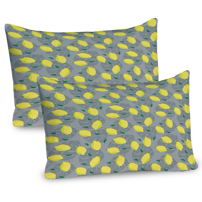 Ensemble de 2 taies décoratives Ambesonne Citrons Monstera Deliciosa feuille gris jaune vert, H 20 po x l 36 po