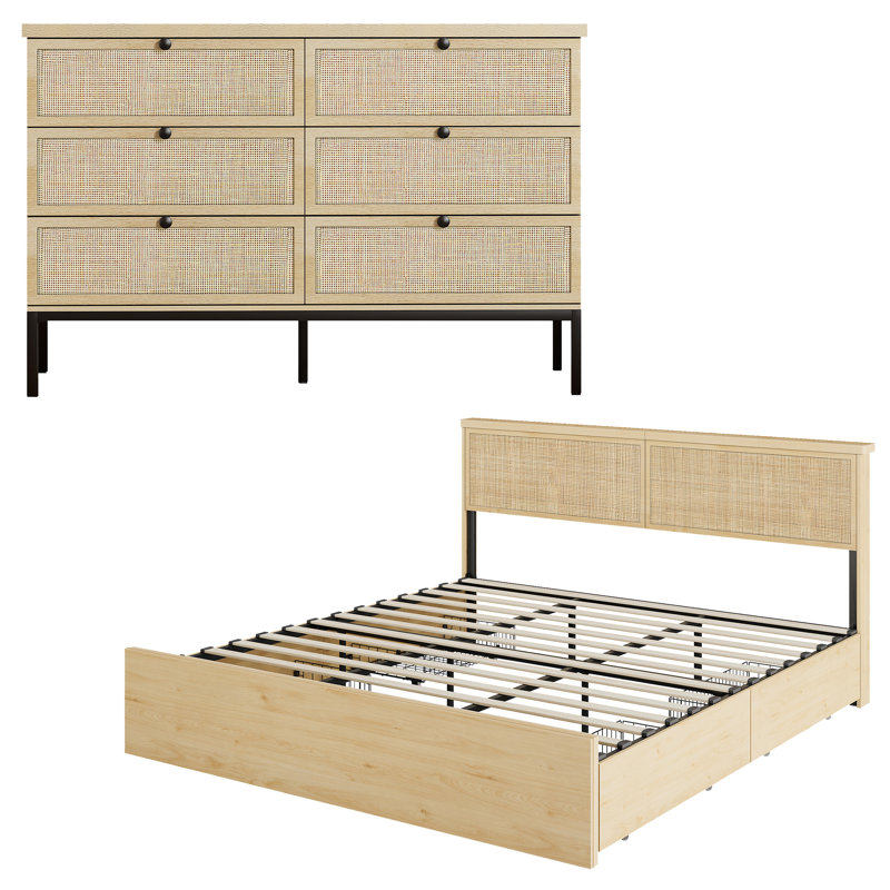 Ensemble de chambre à coucher Boho, 2 Pcs: Bed, Dresser, Très grand lit