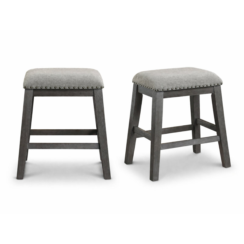 Ashwick 24.5" Farmhouse Counter Height Dining Stool With Footrest · Nailhead Upholstered Seat, Gray/Beige