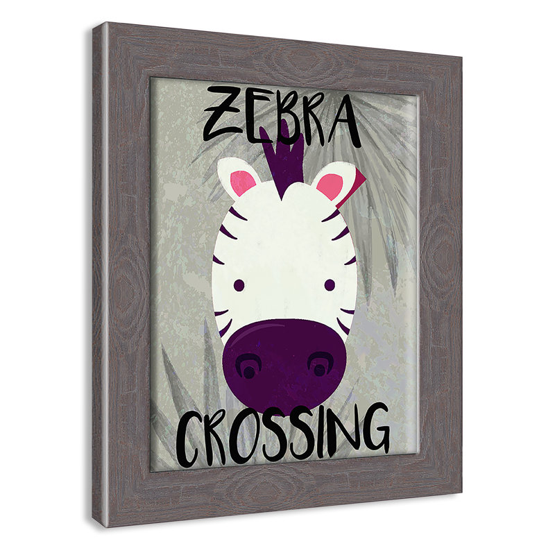 Impression sur papier Zebra Crossing, H 34,5 po x l 24,5 po x P 0,6 po, Encadré plat à grain de bois gris