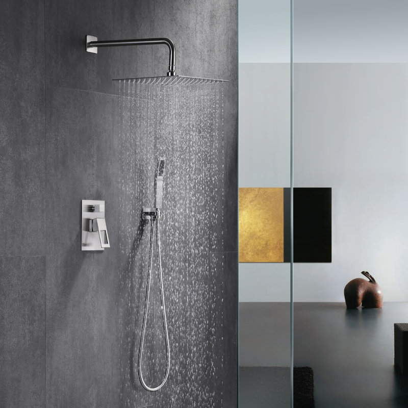 SUMERAIN Complete Shower System with Rough-in Valve, Rainfall Shower Faucet with Hand Shower, Brushed Nickel