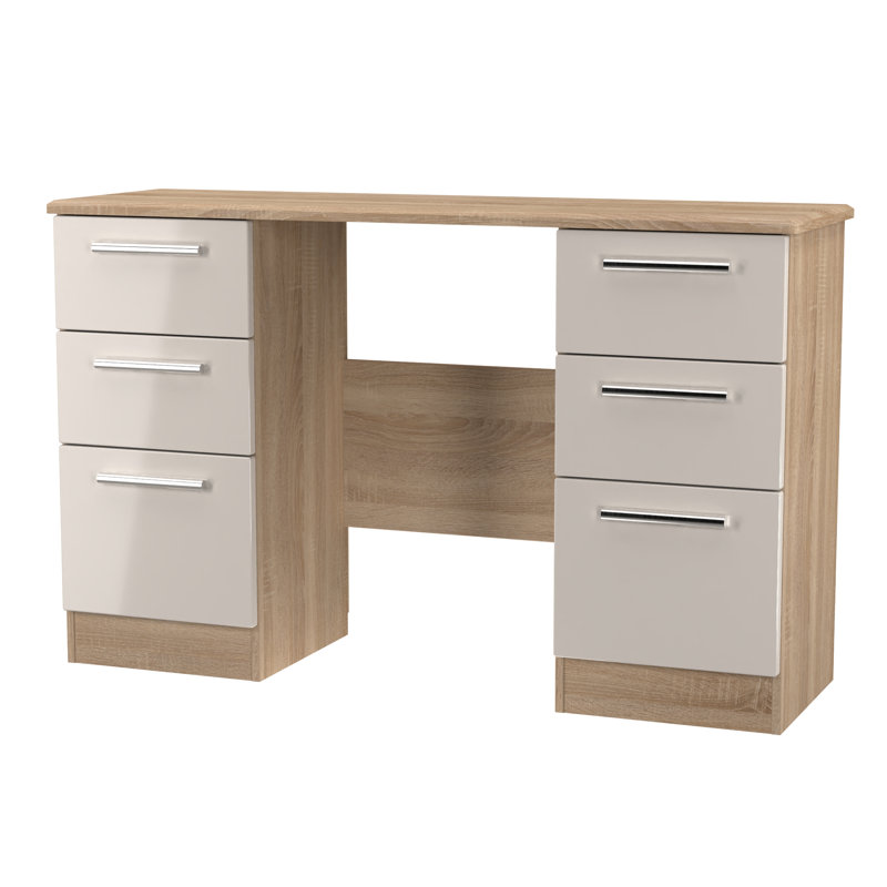 Borgeson 6 Drawer Kneehole Desk (Ready Assembled), Kashmir Gloss/Bardolino