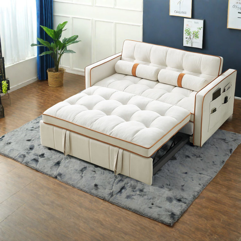 Space-saving Velvet Sofas With Storage, Adjustable Pull-out Bed For Modern Living