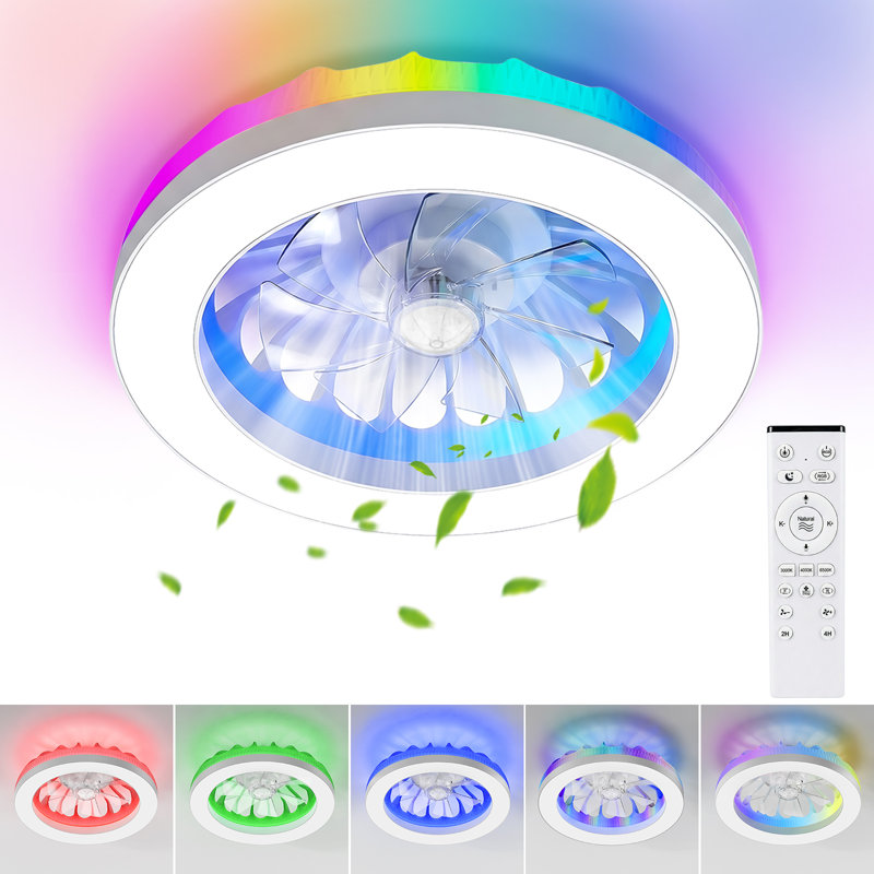 Smart Ceiling Fans with Lights, RGB Fan Ceiling Light with Remote Control, 6 Speeds 3000K-6500K Dimmable Quiet LED, for Bedroom Dining Room Living Room
