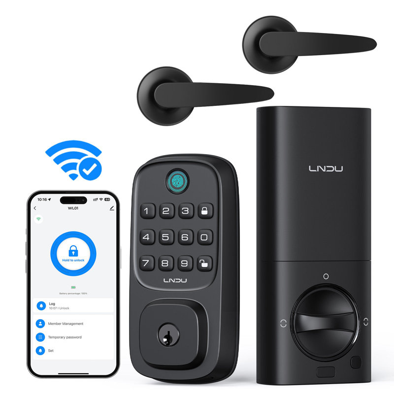 LNDU Matte Black Smart Lock Electronic Deadbolt with Wi-Fi, Bluetooth, and Fingerprint touchpad Keypad