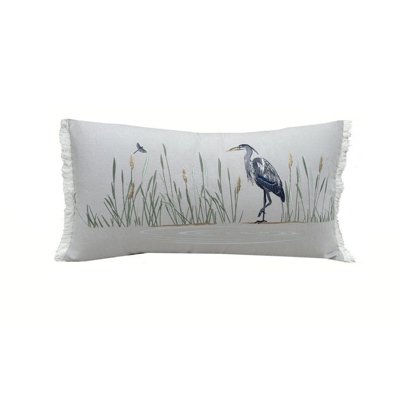 Blue Heron on Grey Pillow Indoor Cotton Lumbar Pillow