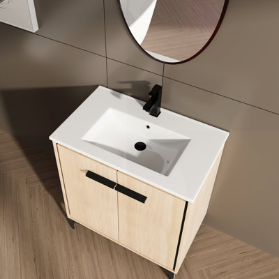 Meuble-lavabo de 30 pouces en bois d'ingénierie avec meuble-lavabo à double porte et armoire de rangement écoénergétique de style américain pour une utilisation à long terme