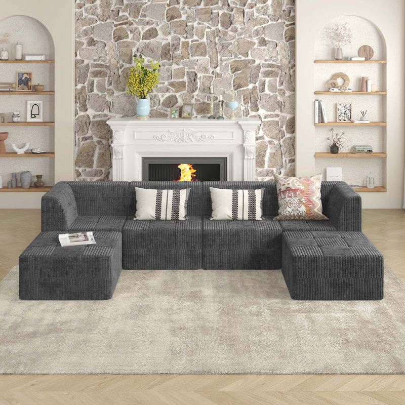 Canapé modulaire Boneless, Velours côtelé gris